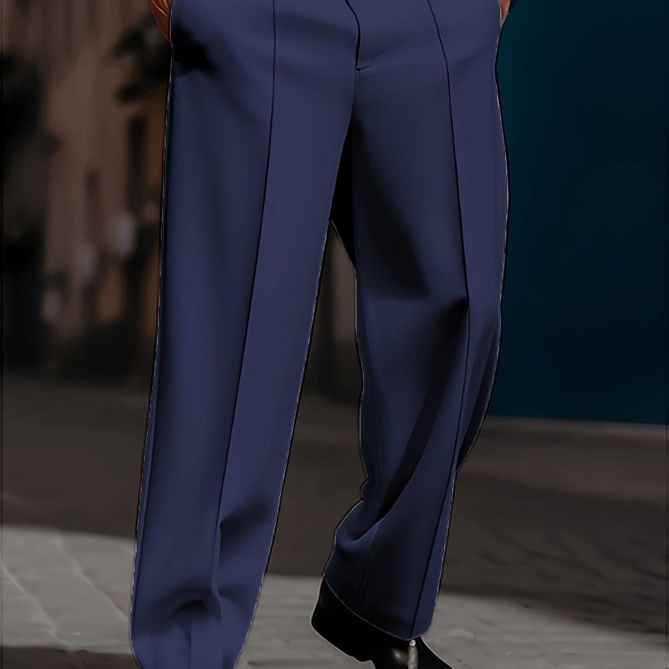 TEMU Men's Formal Suit Pants Casual Pleated Drawstring Elasticated Waist Loose Fit Pants With Pockets
