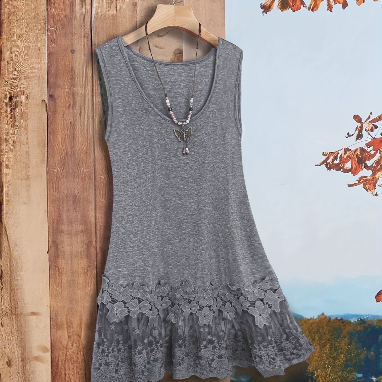 Image of Plus Size, Women's Plus Size Elegant, Fashionable, And Comfortable Versatile Double-layer Lace Trim Vest Dress For Vacation And Commuting, Extended Style