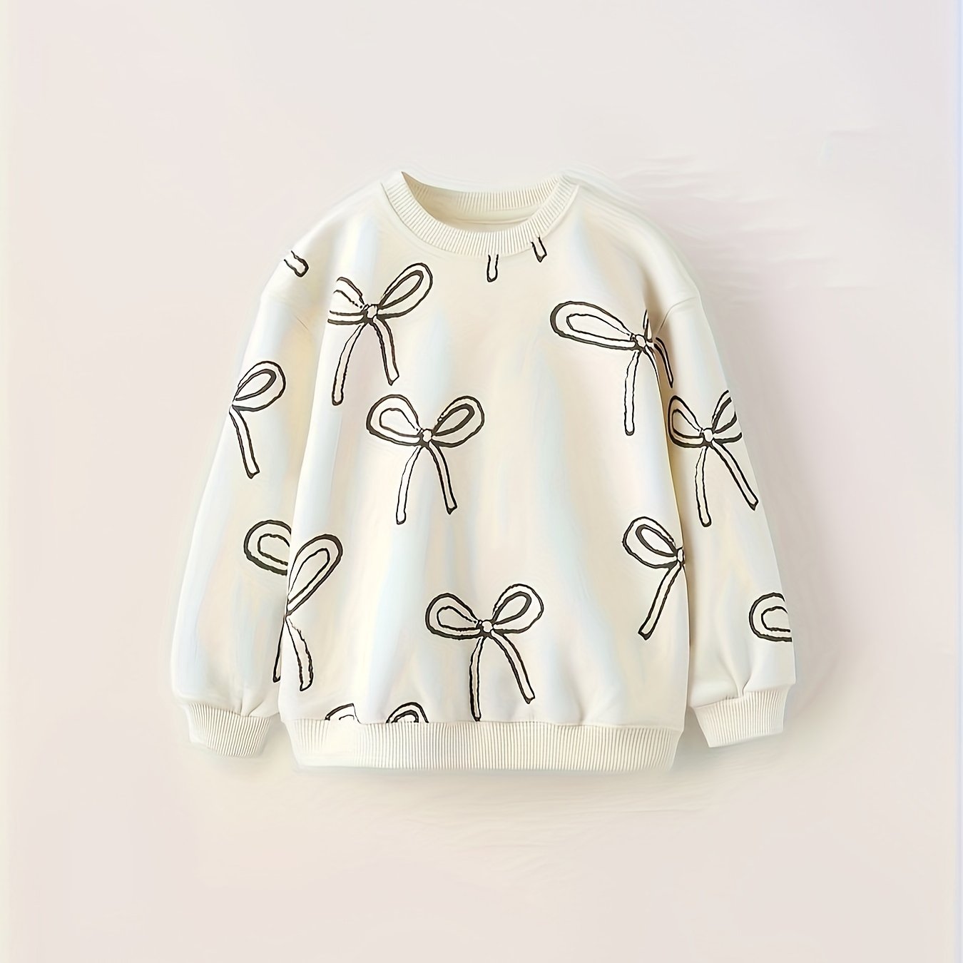 European And American Cross-border Children's Cotton Sweatshirt, Spring/autumn Long-sleeve Bow Pattern Girls' Sweatshirt Jacket With Exquisite Ribbed Collar And Ribbed Cuffs