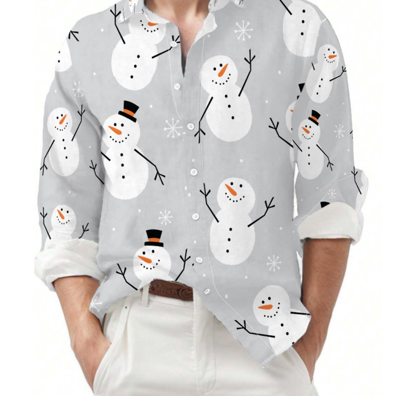 TEMU Christmas Print - Men's Long Sleeve Shirt - Flat Pattern - No Texture - Stylish And Easy Long Sleeves, , Casual Collar Shirt, Fashionable And