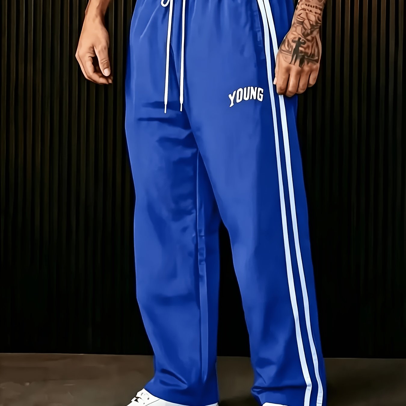 TEMU Men's Plus Size Fashionable Loose Fit Straight-leg Trousers - Design, , For Fitness Enthusiasts, Street Style, , For Street Style Lovers, Men's