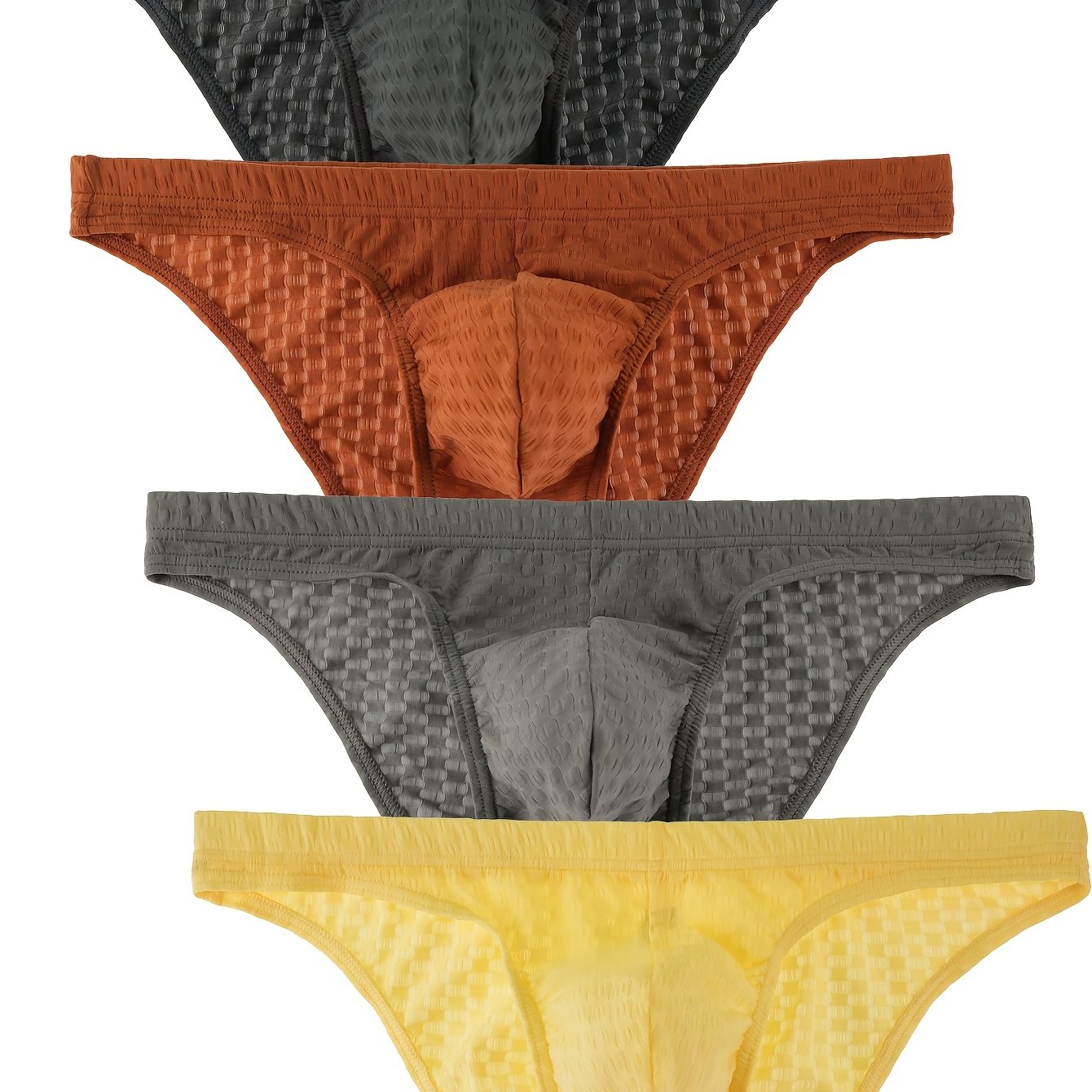 TEMU 4pcs Men's Thin Elastic Waistband Mesh Briefs, Transparent Fashion Print, Low-waist Breathable Underwear, Bikini, Comfortable Pants