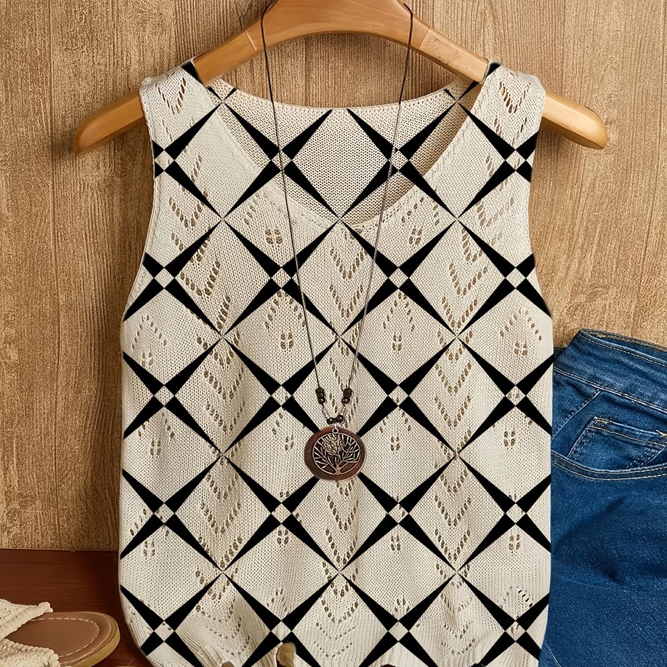 TEMU Top da donna estivo Boemiano, , nuovo, elegante e versatile, con lacci, motivo piatto con , completo con lacci, capo trendy da donna per casa e