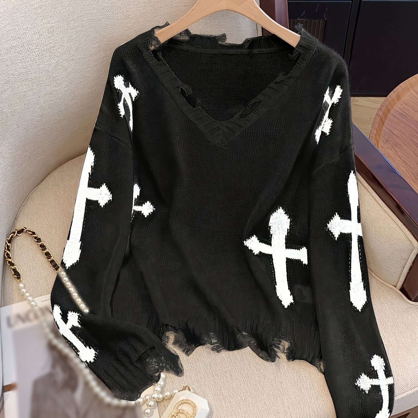 Elegant Women's Cross Sweater