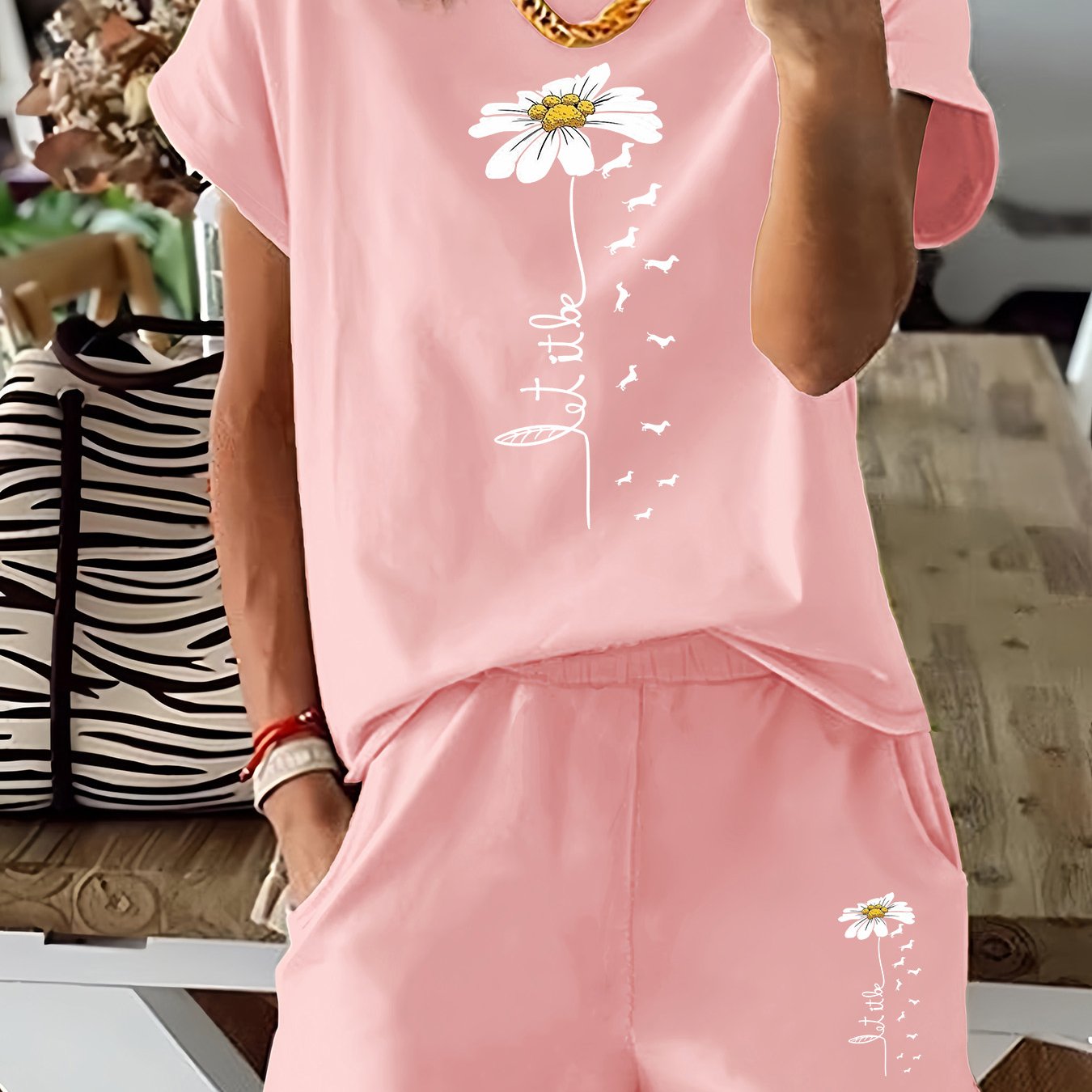 TEMU Graphic Print 2 Piece Set, Short Sleeve T-shirt & Shorts, Women's Clothing