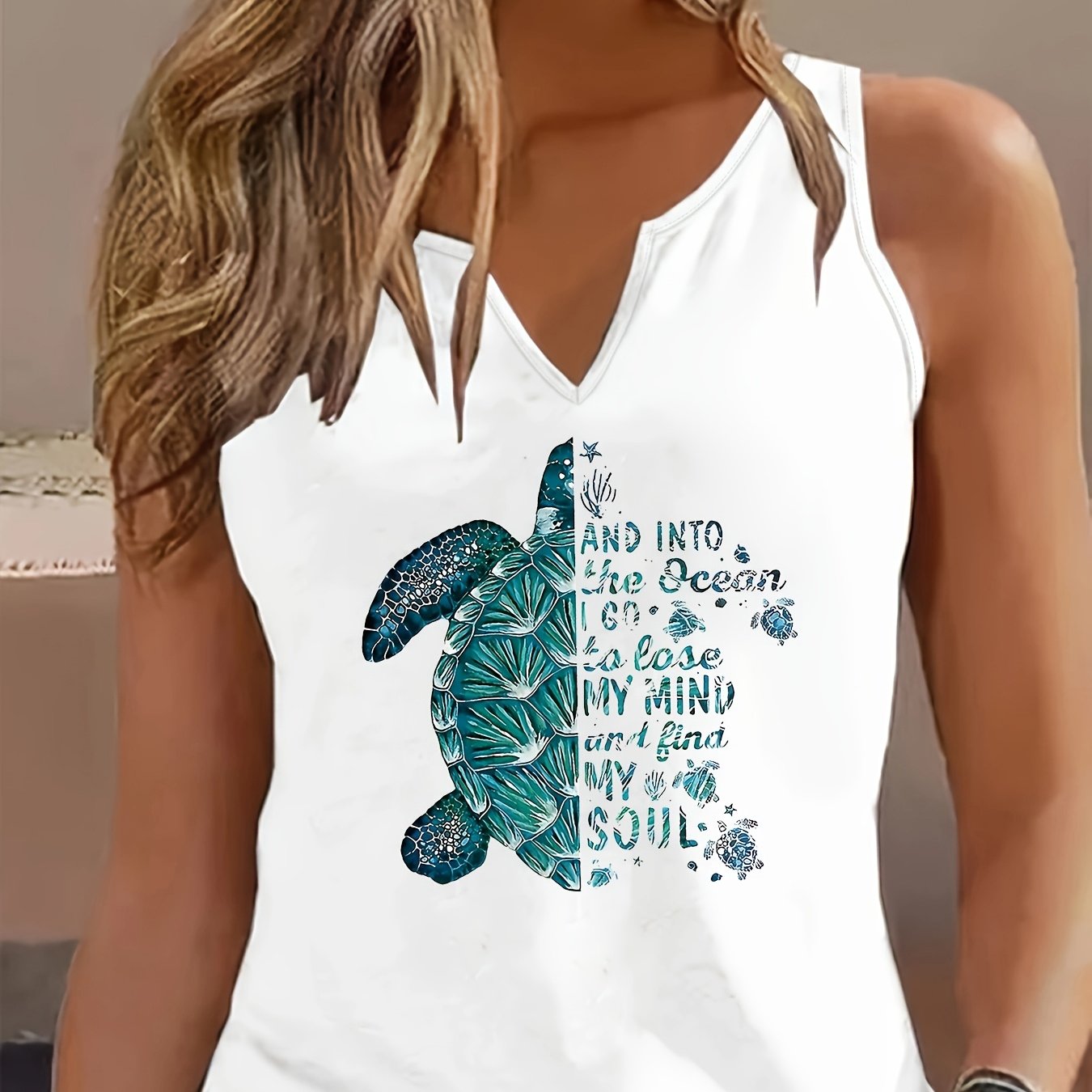 E-shop Ärmelloses V-Ausschnitt Tank Top mit Buchstabenprint, für Sommer und Frühling, Damenbekleidung