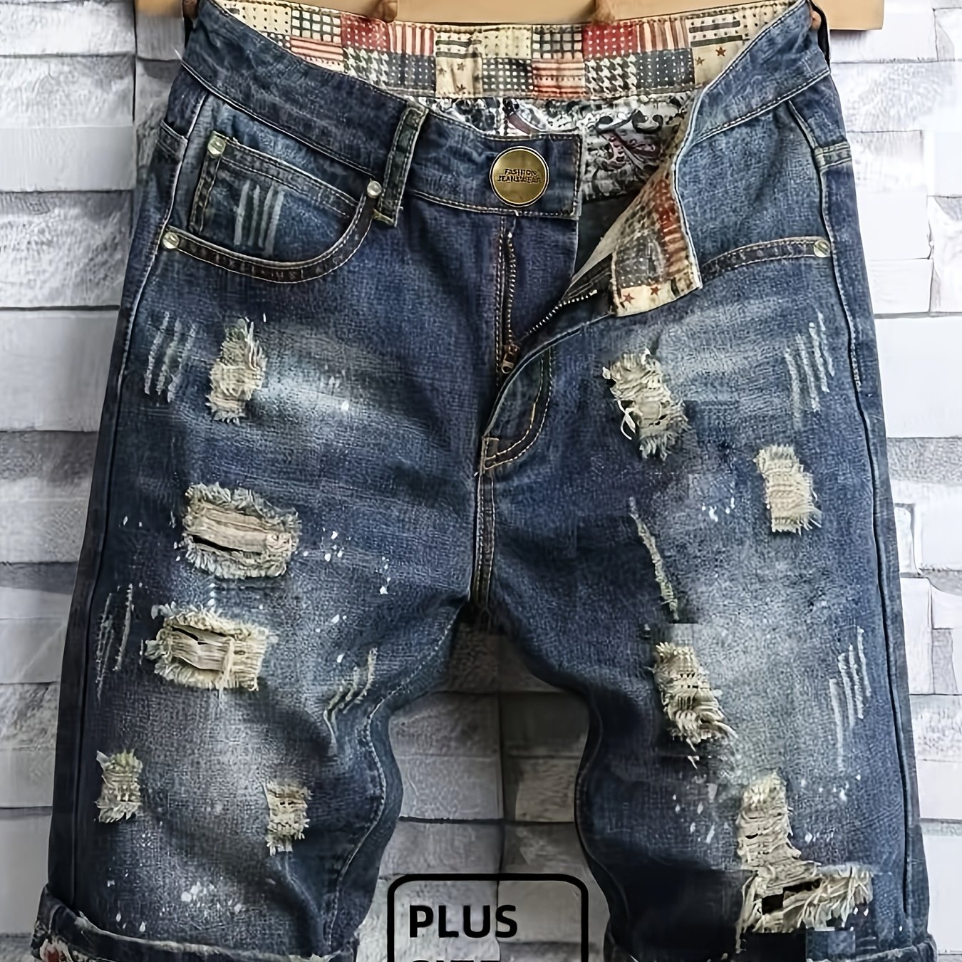 Plus Size Loose Fit Distressed Denim Shorts