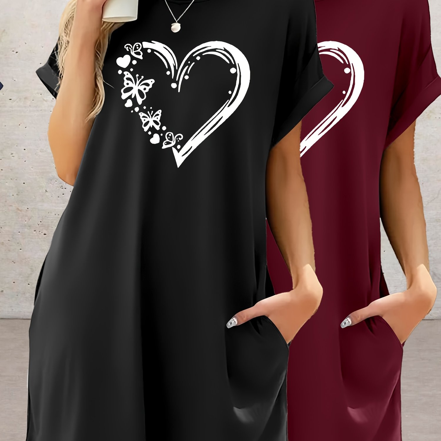 TEMU 2pcs Set - D22 Summer Women's Long Top With Round Neck And Printed Loose-fitting Women's Clothing