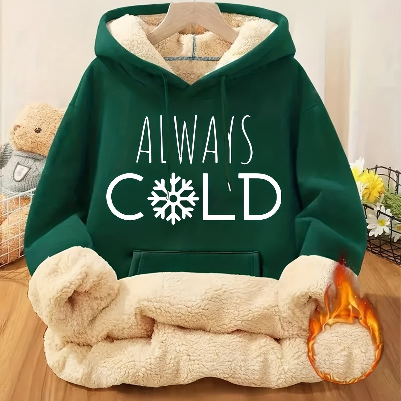 TEMU Autumn/ Winter New " Cold" Slogan Printed Women's Thickened Hooded Sweater, Suitable For Spring, Autumn And Winter, New Women's Casual Versatile