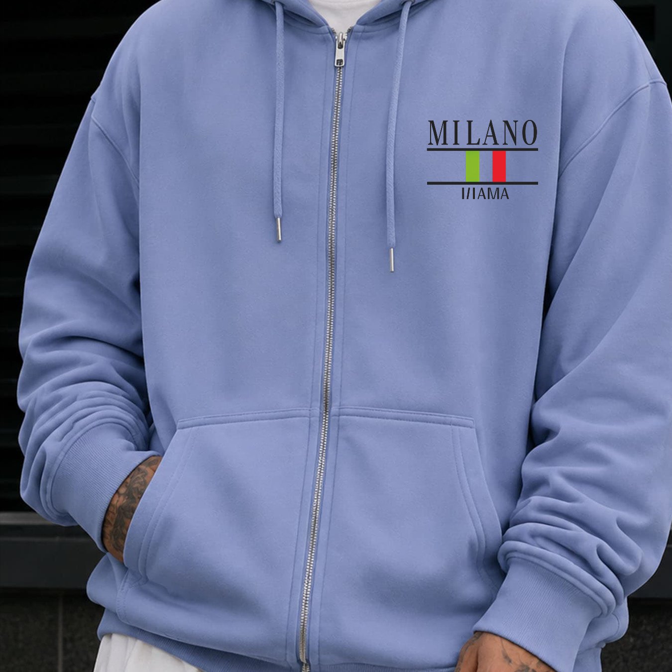 New Autumn Winter Outerwear Men's Loose Fit Hooded Zip Up Sweatshirt With Italy Flag Print, Warm Casual Sports Pullover, Trendy Fashion Zip Style