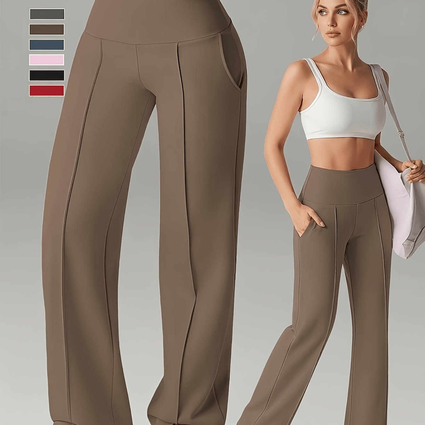 Image of Women's Leggings, 1pc Straight Wide-leg Pants, Quick- Casual Trousers, Commuter-style Wide-leg Pants, Elastic High-waist Tights, Flared Skinny Pants, Women's Loungewear Trousers
