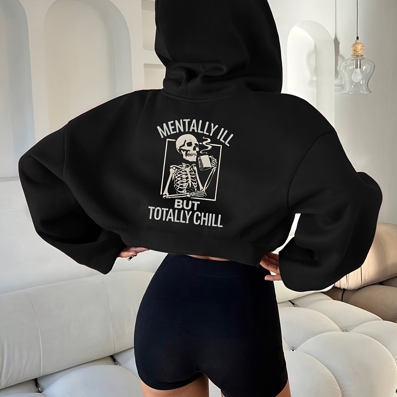 TEMU A Stylish And Versatile Skull , This Easy Autumn And Winter Short Zip-up Hoodie With A Hood Is Perfect For Daily Work Commutes And