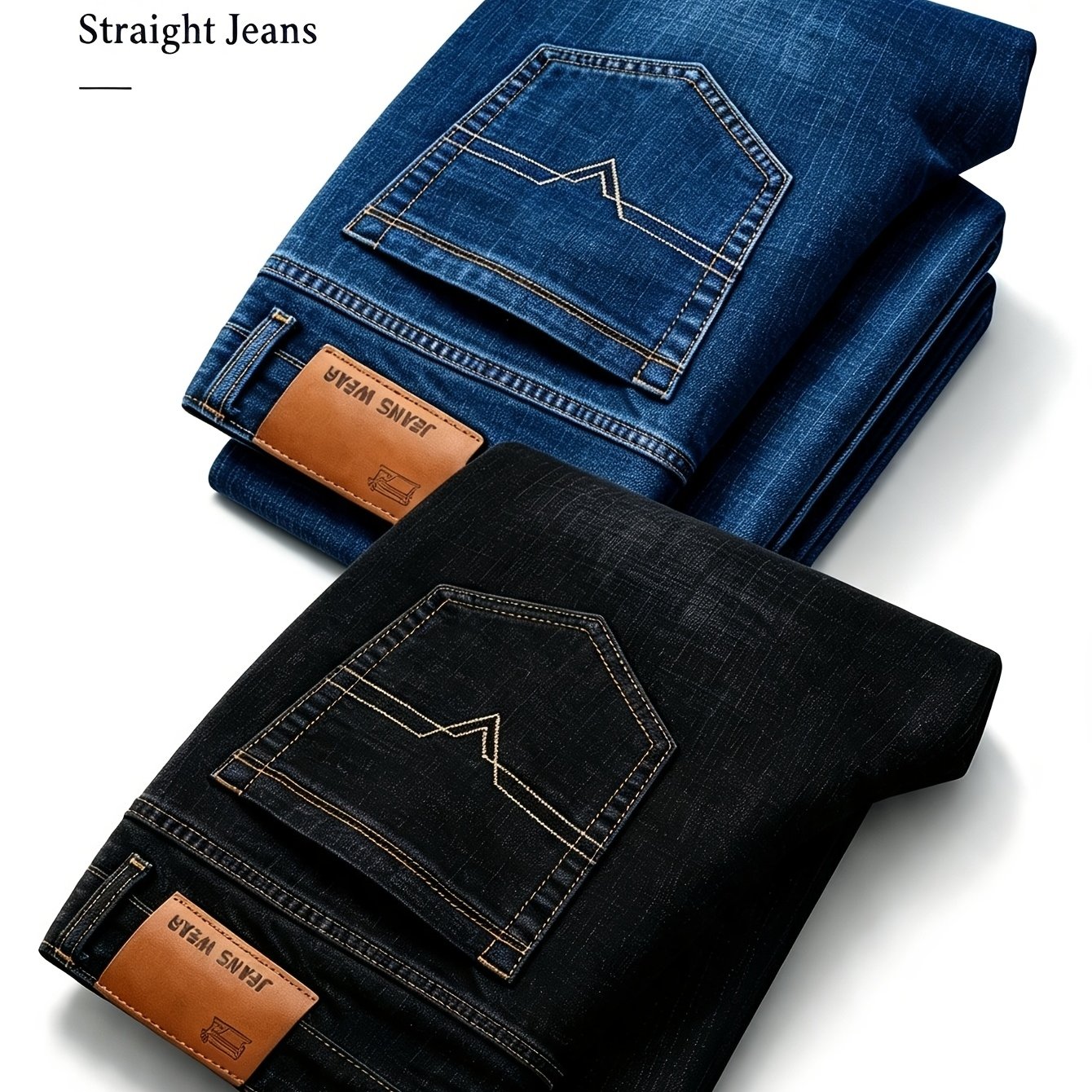 TEMU 2 Colors . Men's Straight-leg Jeans, Comfortable And Machine-washable. 1pc . Suitable For Daily Casual Wear, Business Attire, And Travel