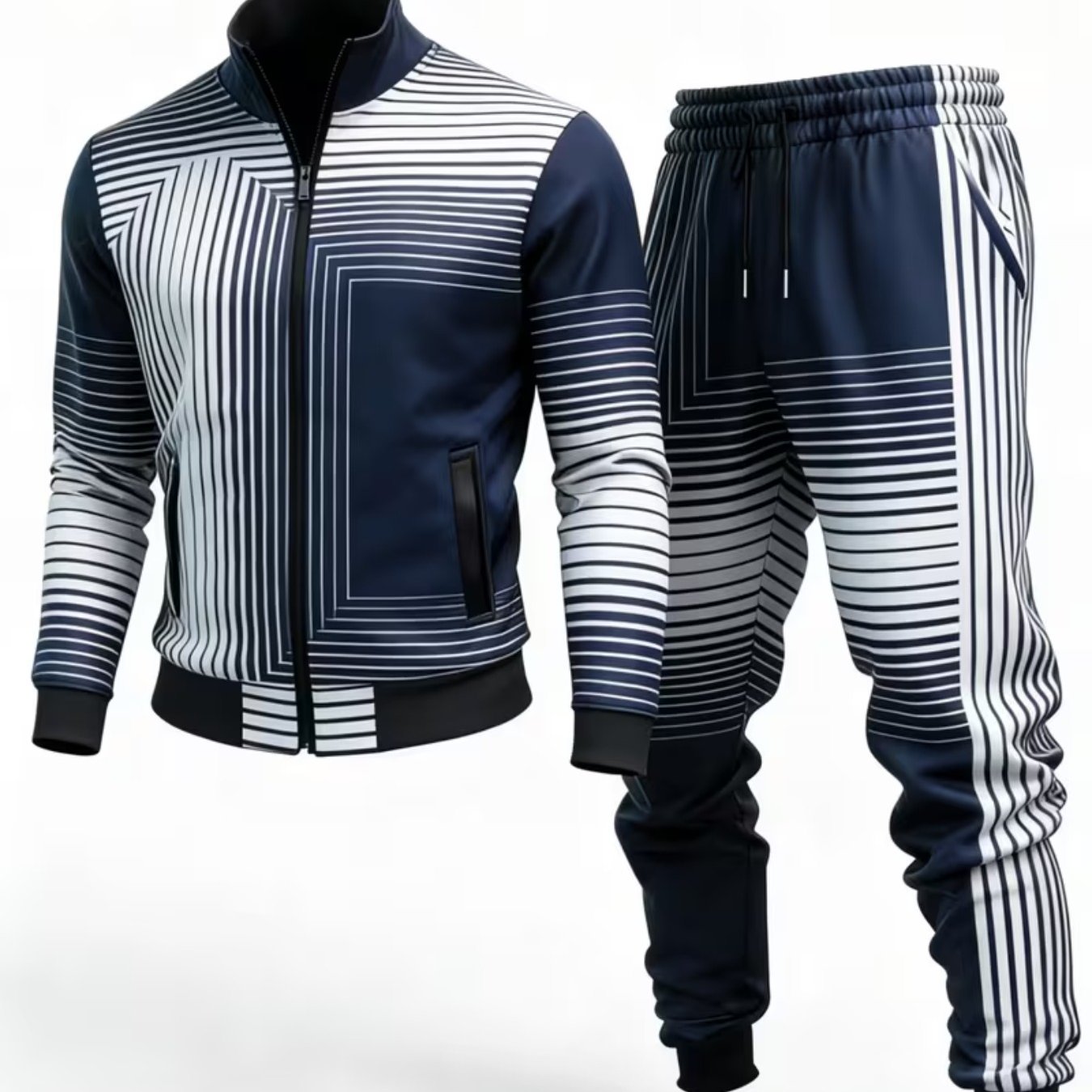 Men's Casual Sport Jacket And Comfortable Long Pants Set, Regular Fit Matching Outfit, Men's Sportswear, Suitable For Casual Attire, Semi-formal Events, And Team Uniforms