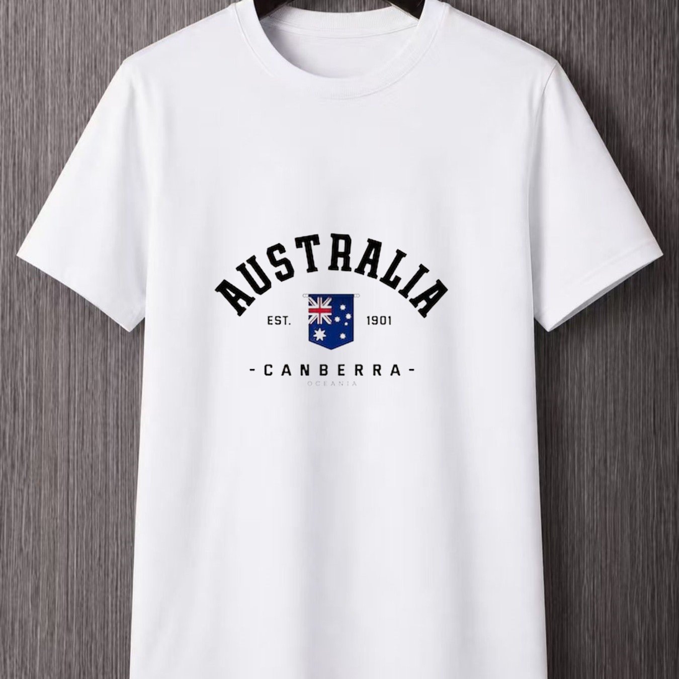 TEMU Printed With Australia And Australian Flag Badge Design 01 - Unisex Holiday Gift Casual Outing 2026 New Style T-shirt 180g