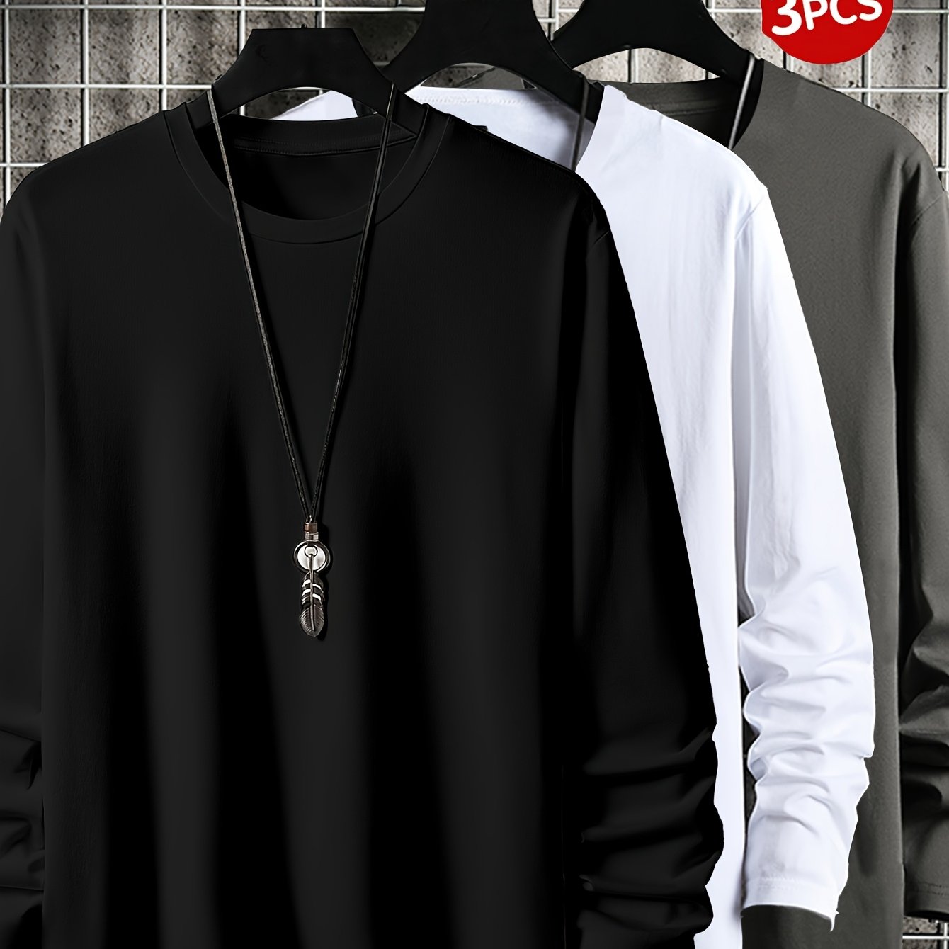 TEMU 3pcs Set Men's Long Sleeve Solid -shirts Fashion Versatile Casual Outing Sports Top