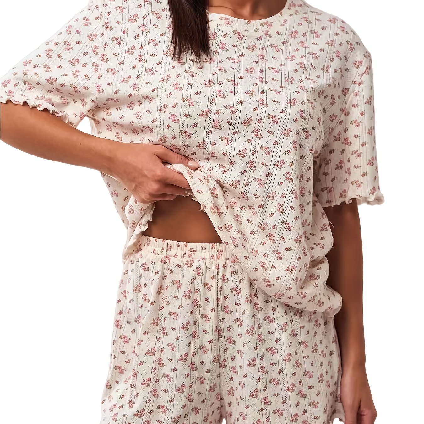 Image of Gentle Wear Set, Summer Short Sleeve And Shorts Outfit, Skin-friendly Breathable Fabric, Sweet