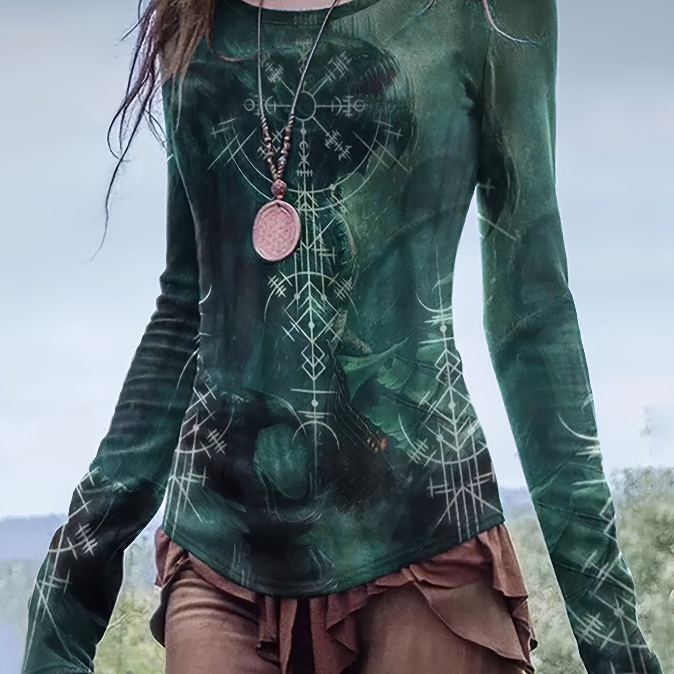Women's Printed Long-sleeve Crew Neck T-shirt