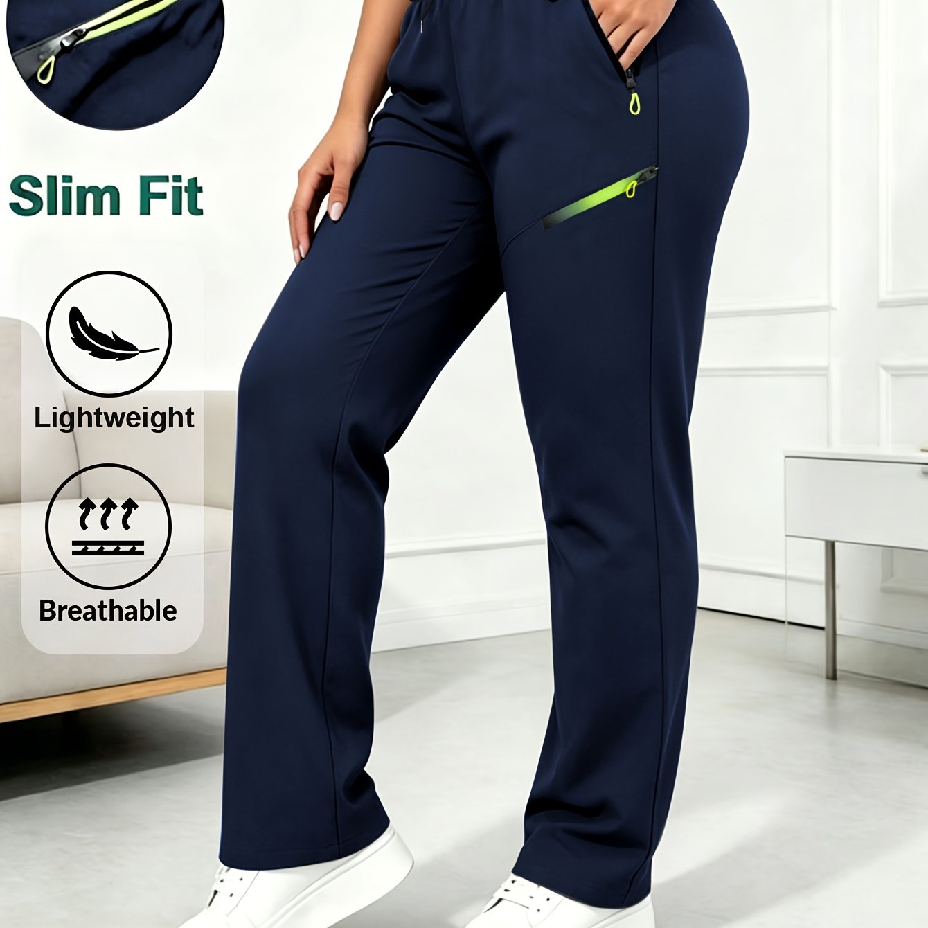 TEMU Women's Casual Straight-leg Pants With Drawstring Waist, Zipper, Multiple Pockets, Elastic Waist Cargo Pants, Suitable For, Cycling, Fitness,