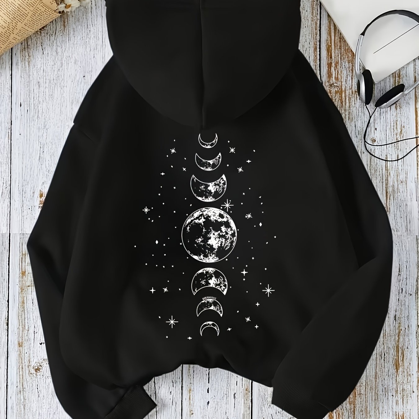 TEMU Casual Fashion Moon Pattern Print Hooded Sweatshirt
