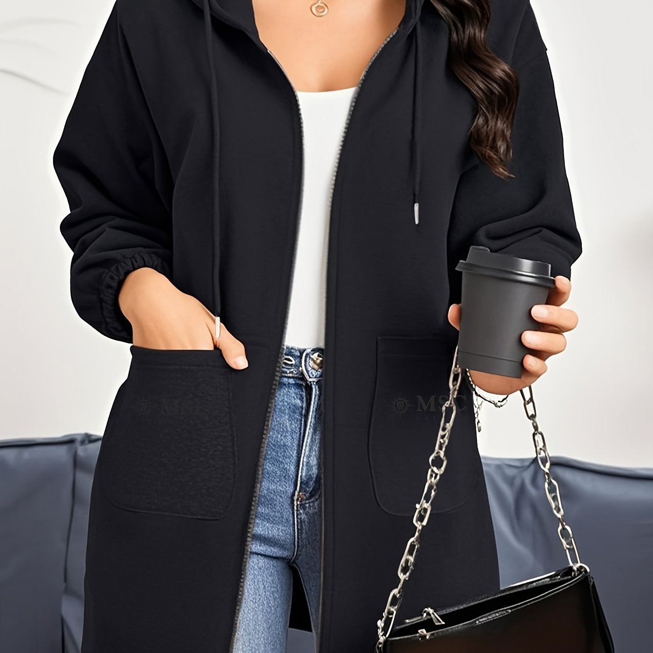 TEMU Women's Fashion Long Zip-up Hooded Jacket, 