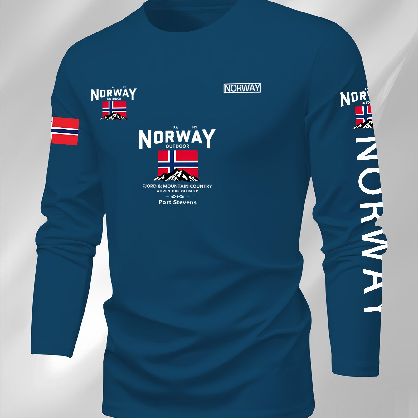 E-shop Herren Langarm-T-Shirt mit kreativem norwegischem Musterdruck Rundhalsausschnitt, geeignet für Ausflüge