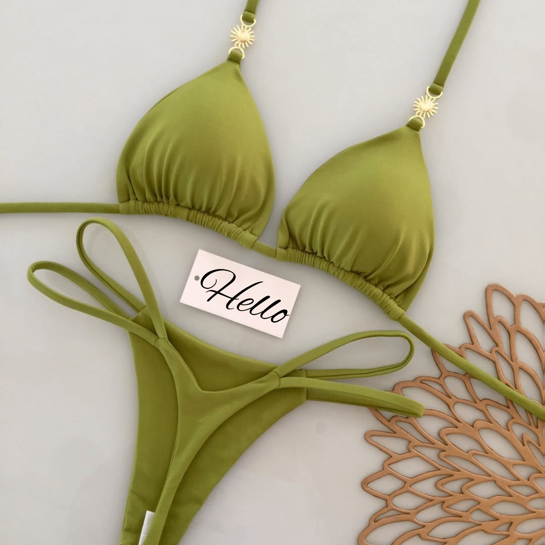 TEMU Women's Swimwear, Spring Summer New Style Two-piece Set, Sexy Tie-back Triangle Top And Side-rope Bottom, Ideal For Summer Beach Vacation, Beach
