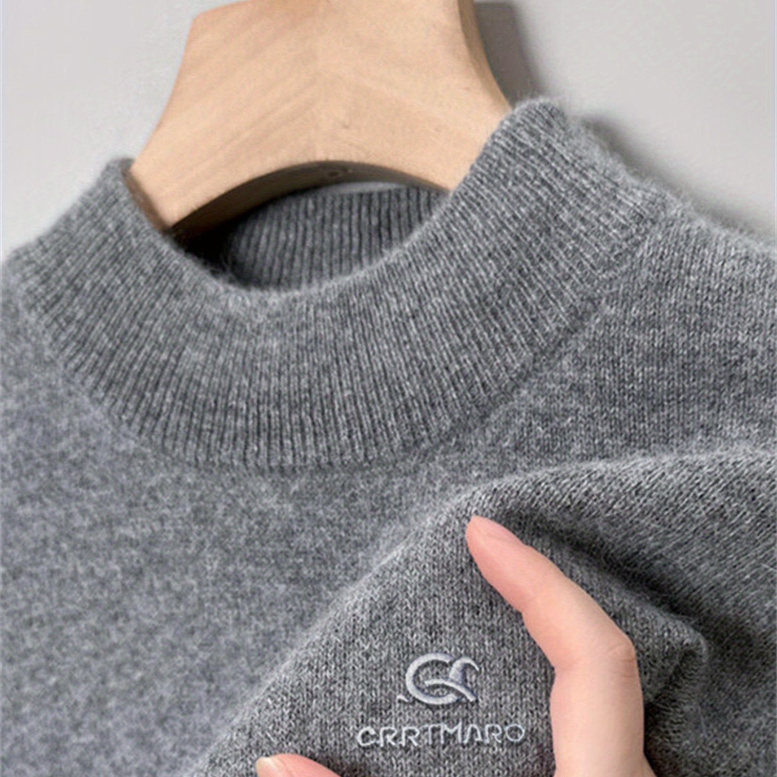 E-shop Carterma CRRTMARO Bestickter Pullover für Herren, Rundhalsausschnitt, Warm, Herbst/Winter, gefüttert verdickt, Halb-Rollkragen-Basisschicht,