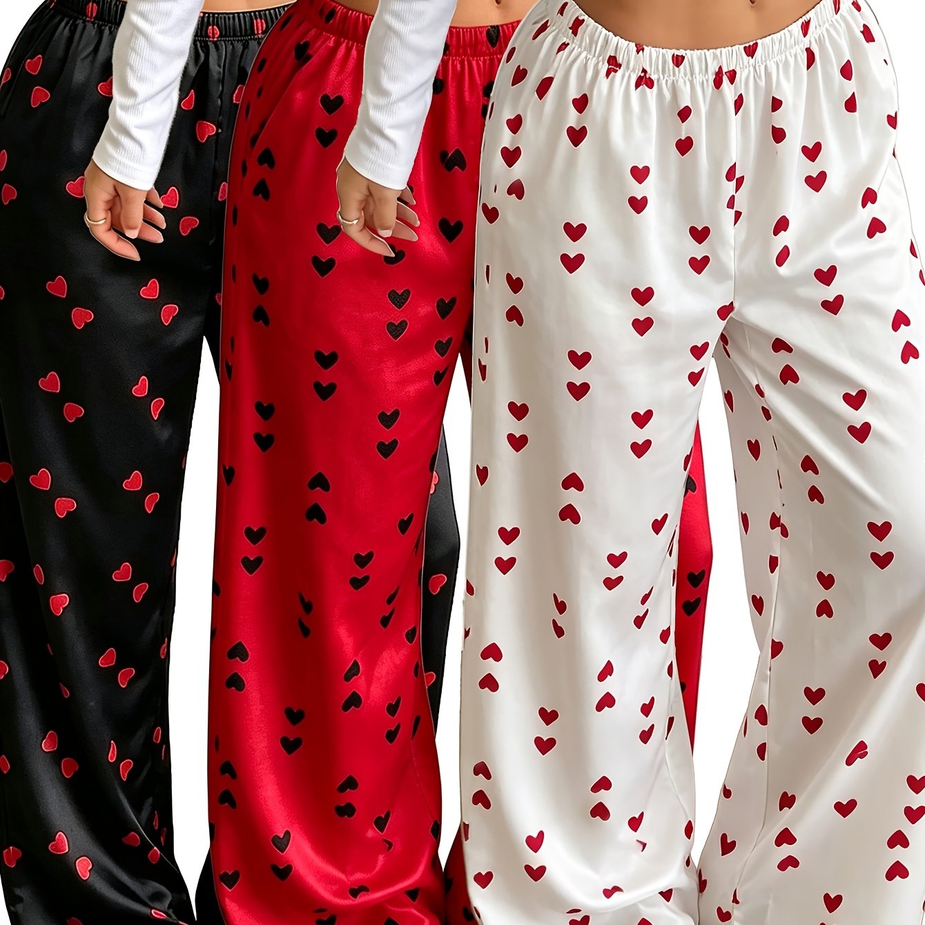 TEMU 3pcs Set Of Heart Print Sweet Comfortable Sleep Pants, Breathable Home Trousers, Casual And Elegant