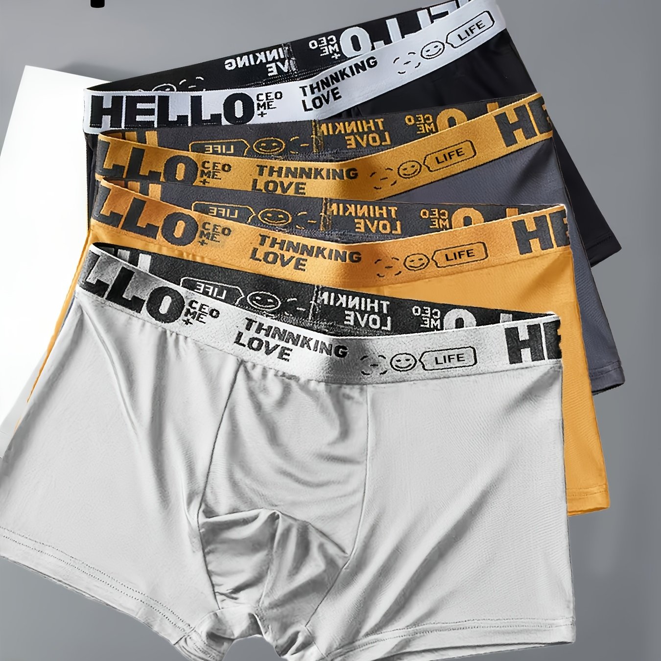 TEMU Random 4 Pieces Men's Boxer Shorts Featuring A Stylish Design, An Elastic Waistband With 'hello' Lettering, Breathable And Comfortable, Suitable