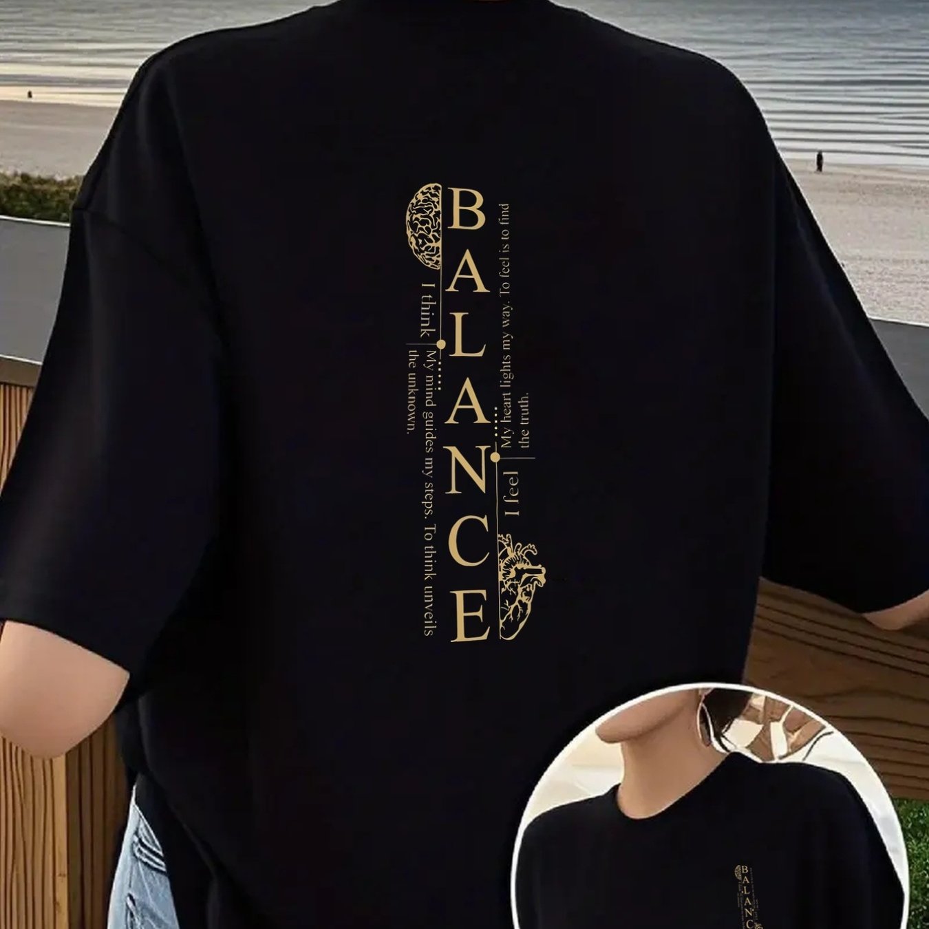 TEMU Women's Front And Back Printed T-shirt, Featuring A Design That Symbolizes Inner Balance. This Stylish And Casual Short-sleeve Top Is Suitable