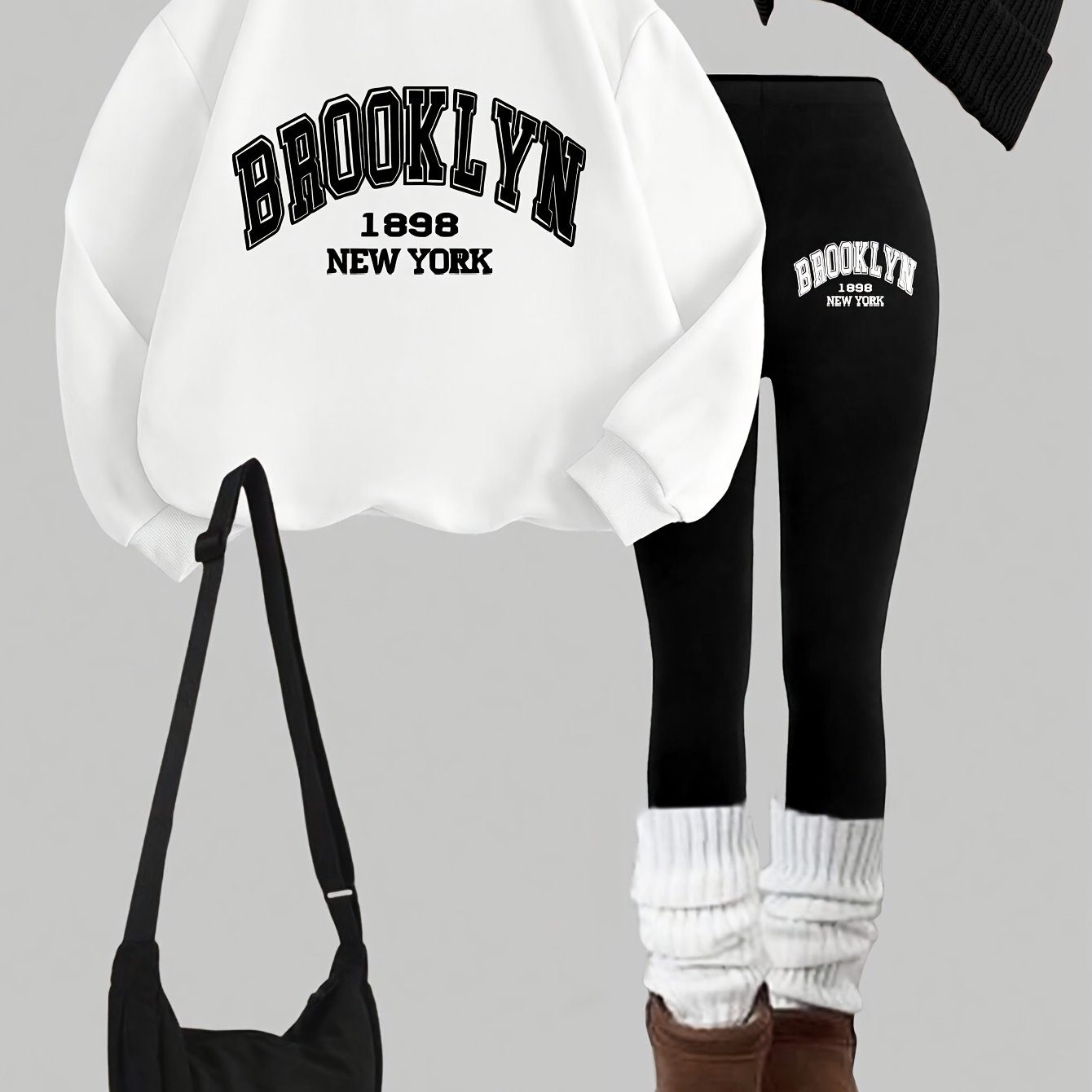 TEMU 0929gwen, 1 Set Casual Women's Sweatshirt Set 2pcs, Name Print, Round Neck Long Sleeve Sweatshirt, Long Leggings, Or Layering, Suitable For