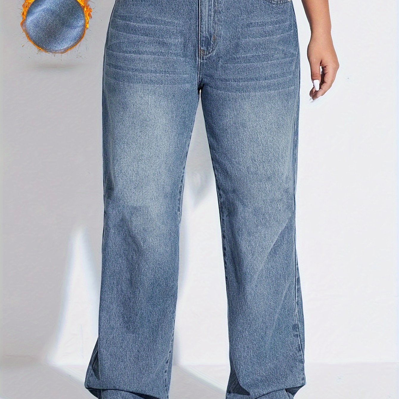 Plus Size Casual Jeans, Women's Plus Washed Button Fly Medium Stretch Wide  Leg Jeans