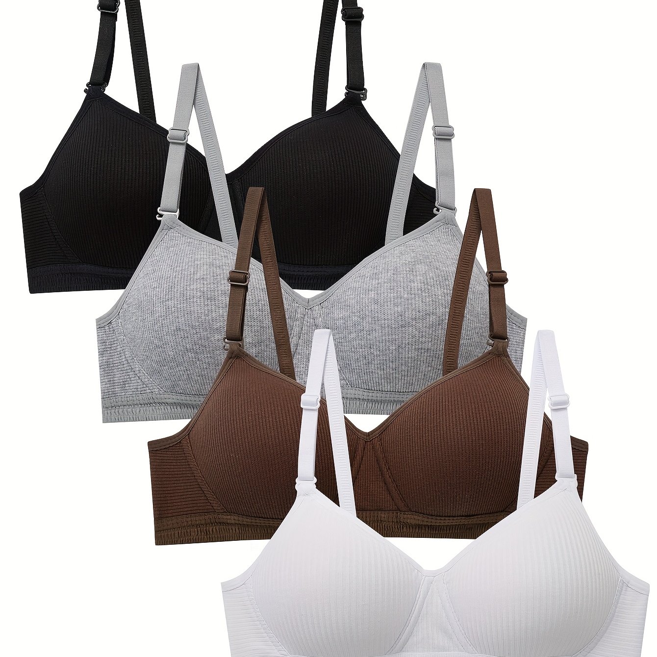Image of 4pcs Teenage Bra With Adjustable Shoulder Straps Without Underwires, Non-removable Chest Pads, Threaded Underwear For Girls Aged 12 To 15 Years