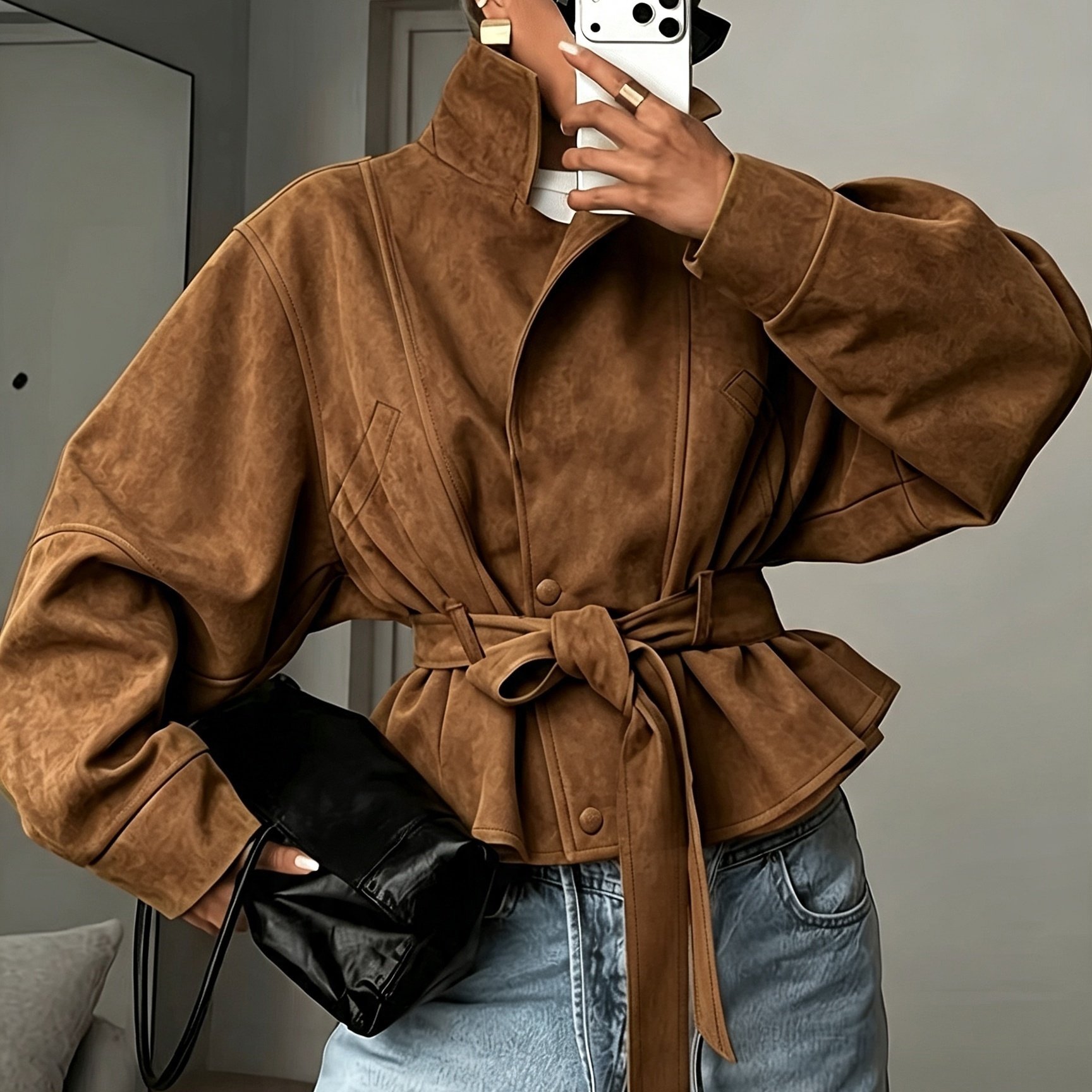 TEMU New Cross-border Women's Fashionable Elegant Women's Early Autumn Solid Color Long Sleeve Coat
