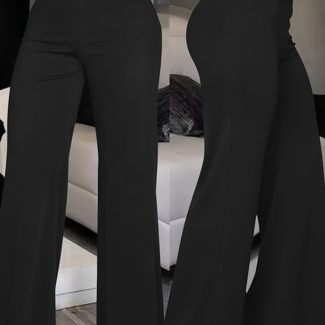 TEMU Women's Wide-leg Trousers With Belt & Button - Wide-leg Pants Belted Button-fly For Casual & -casual Wear, Machine Washable Wide-leg Pants, Belt