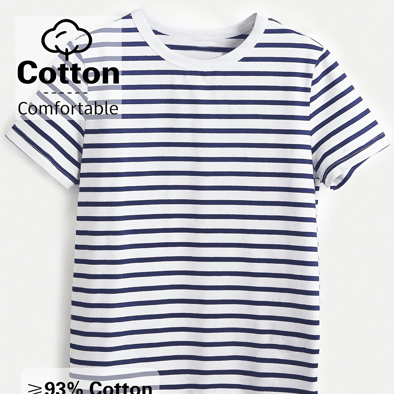 Image of Women's Spring Summer Striped Round Neck Elegant Casual Versatile Comfortable T-shirt, Easy Outfit, Casual Top, Vacation Outing Daily Wear Women's Clothing