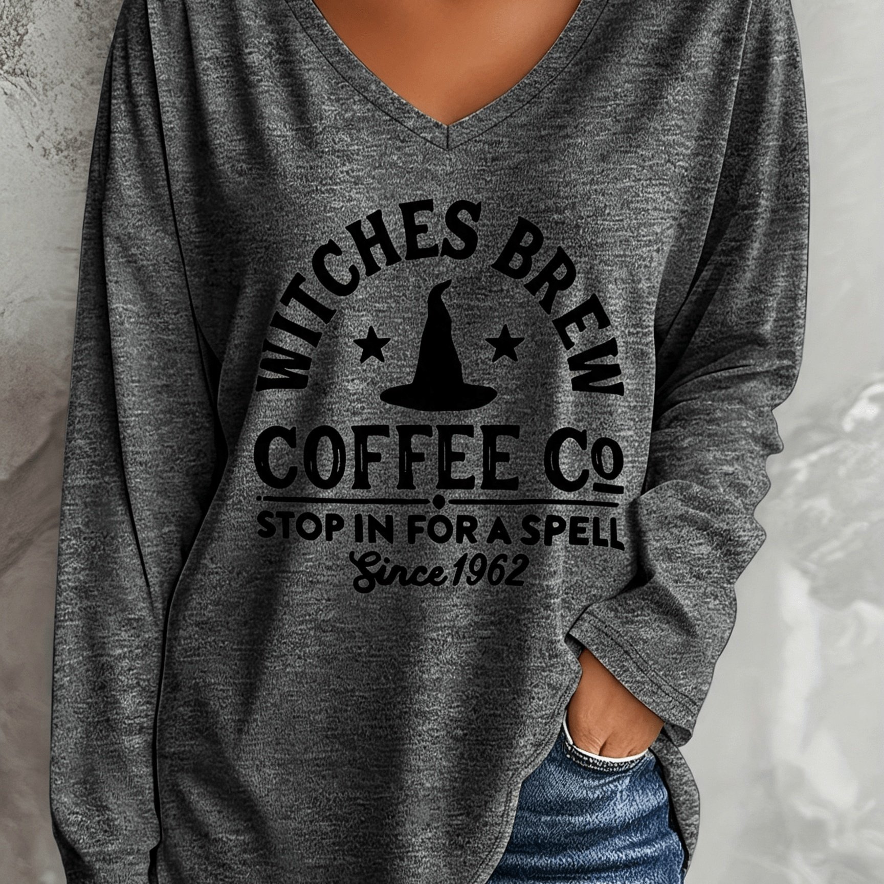 TEMU Plus Size- Plus Size- New Halloween Autumn/ Plus Size Women's Fashion Letter Print Halloween Plus Size Casual Long Sleeve V-neck T-shirt, - To