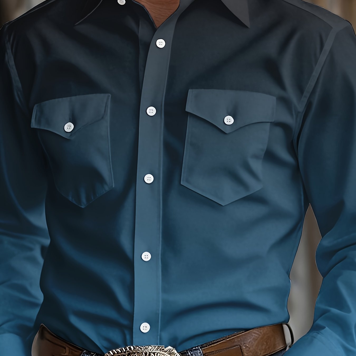 TEMU Men's Long Sleeve Casual Dress Shirt With Gradient Color, Comfortable Fabric, Pocket