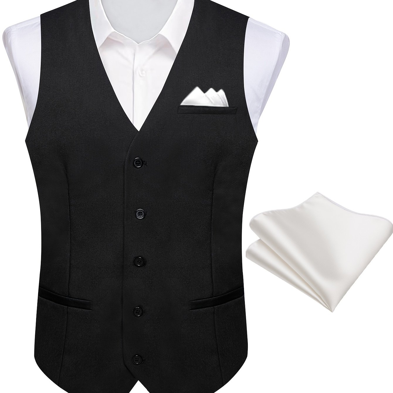 TEMU Formal Suit Vest   White Handkerchief