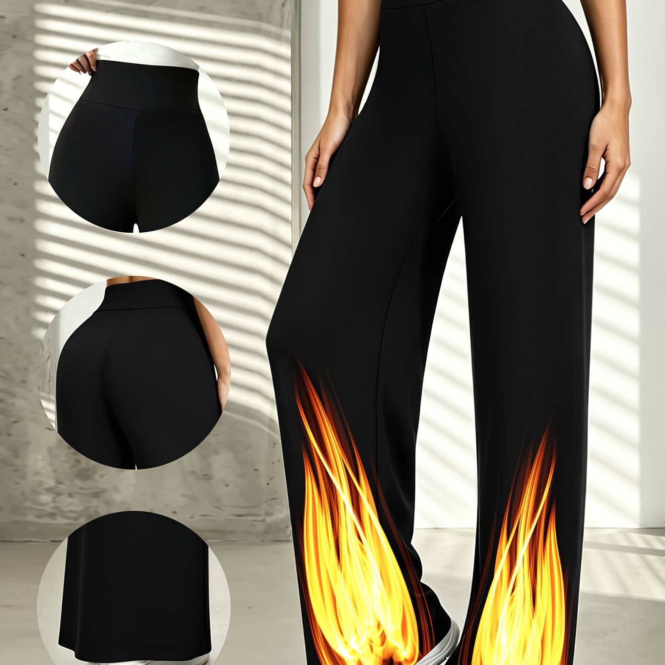 TEMU 1 Pair Of Women's European And Warm Leggings For Winter, Featuring Soft High-waist Stretch Lamb Fleece. Women's Fleece-lined Wide-leg Pants *