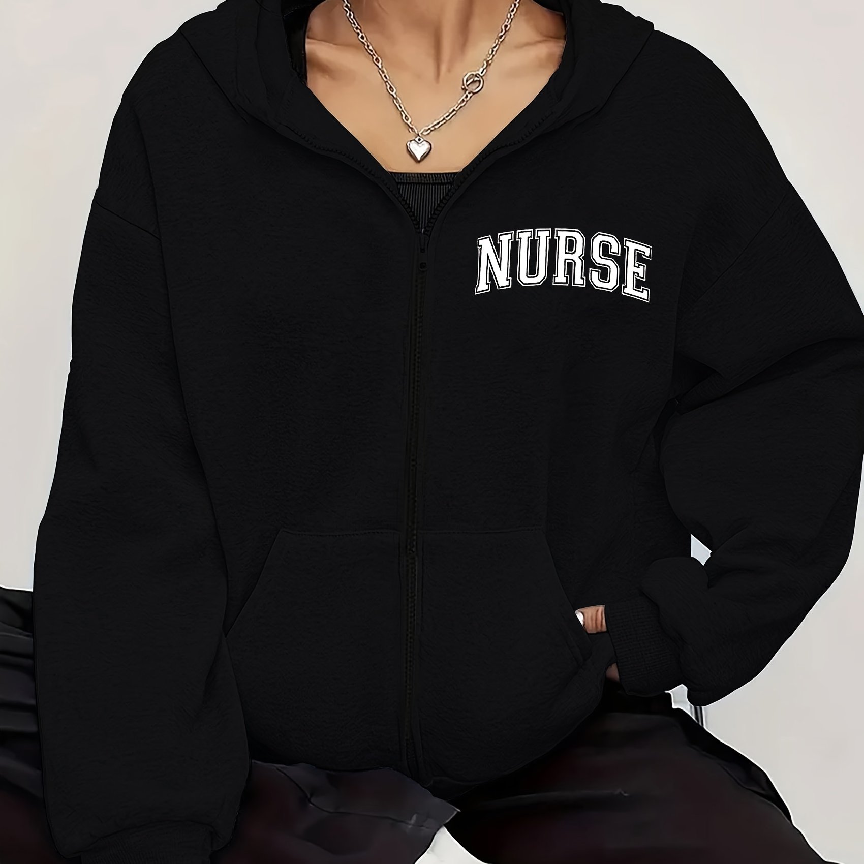 TEMU Sweat à capuche tendance pour femmes avec , design infirmière et imprimé graphique, veste zippée décontractée sport, haut pour femmes