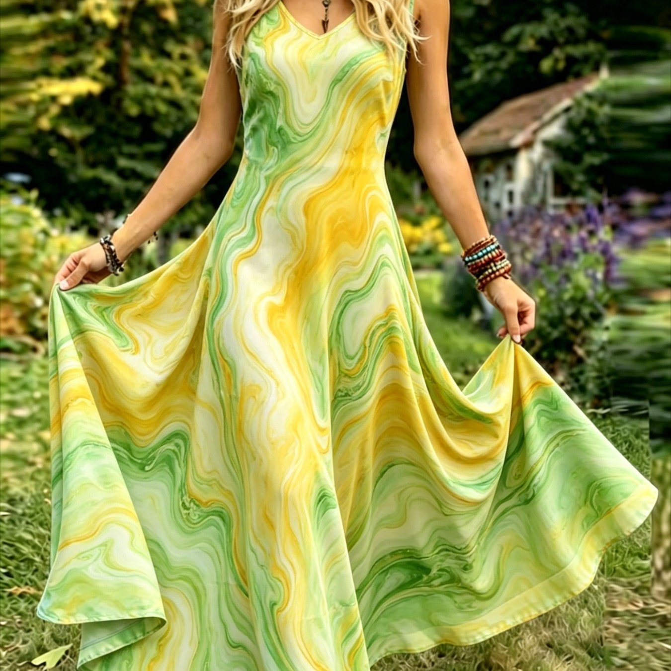 Plus Size - Plus Size - Women's Vintage-style Sleeveless Dress - An Elegant, Casual, Round-neck A-line Maxi Dress. Easy To Care For, Perfect For Daily Wear And Vacation Leisure
