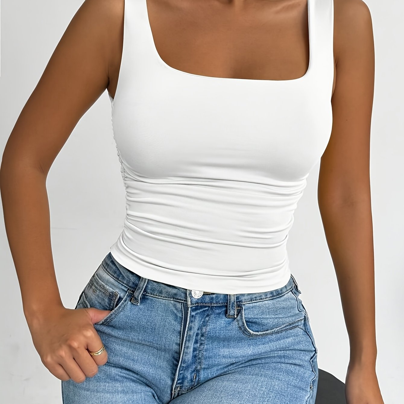 2025 New European And American Cross-border Women's Suspender Vest, Trendy Wide Shoulder Strap Backless Sleeveless Slim Fit Casual Fashion Solid Color Versatile Top