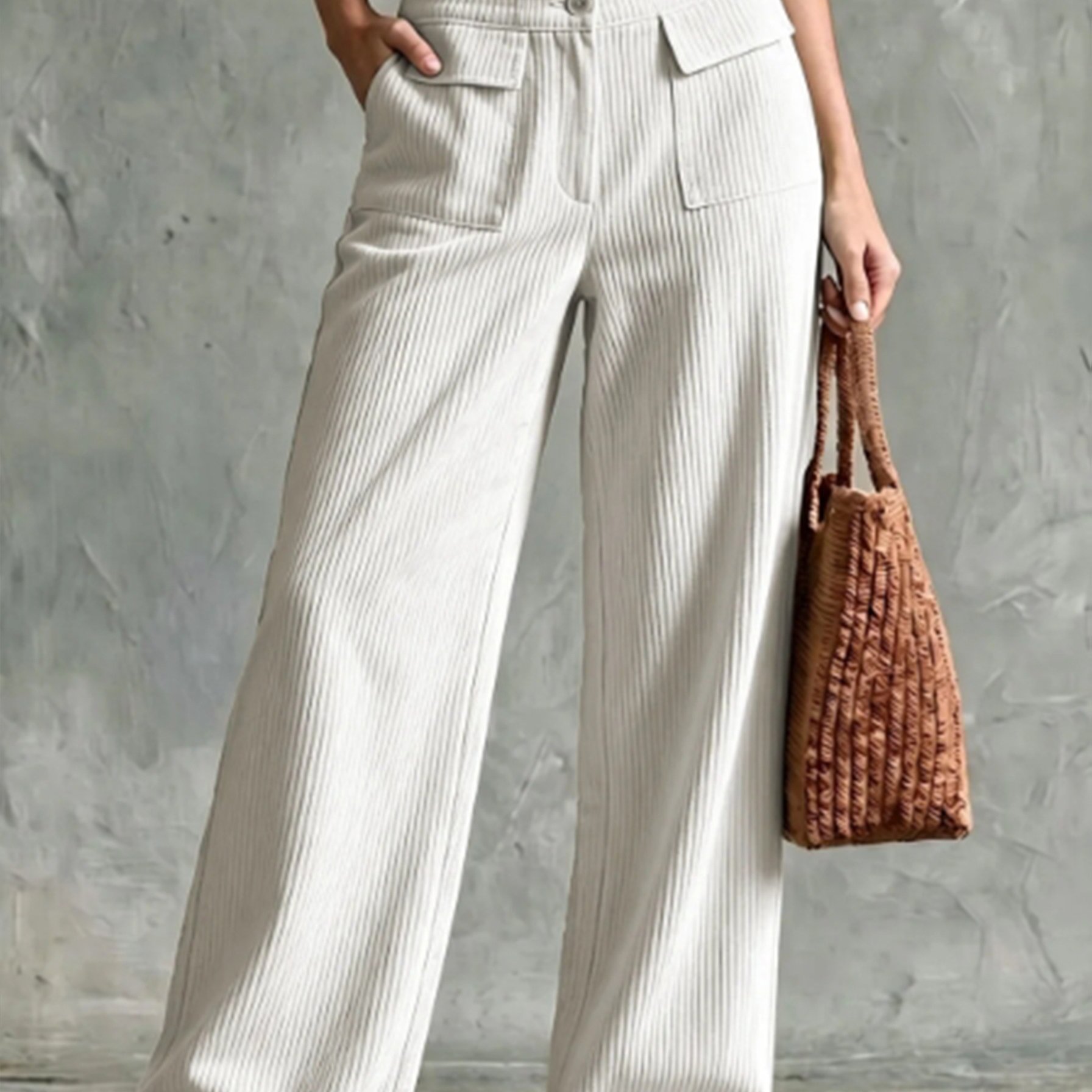 TEMU Pantalon long pour femme en velours style rétro, pantalon à jambes larges taille haute avec grandes poches
