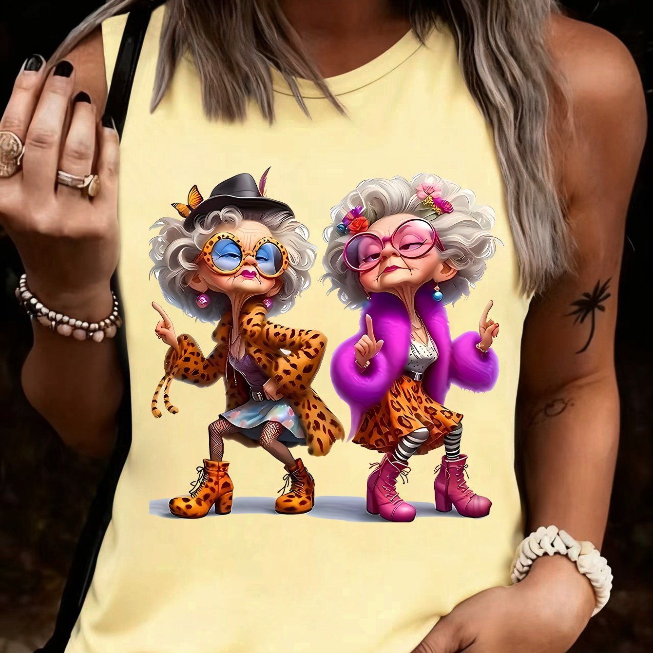 TEMU Stylish Grandma Print Tank Top, Dancing Print Tank Top, Retirement Life Tank Top, Suitable For Exercise, Role-playing, And Casual Attire,