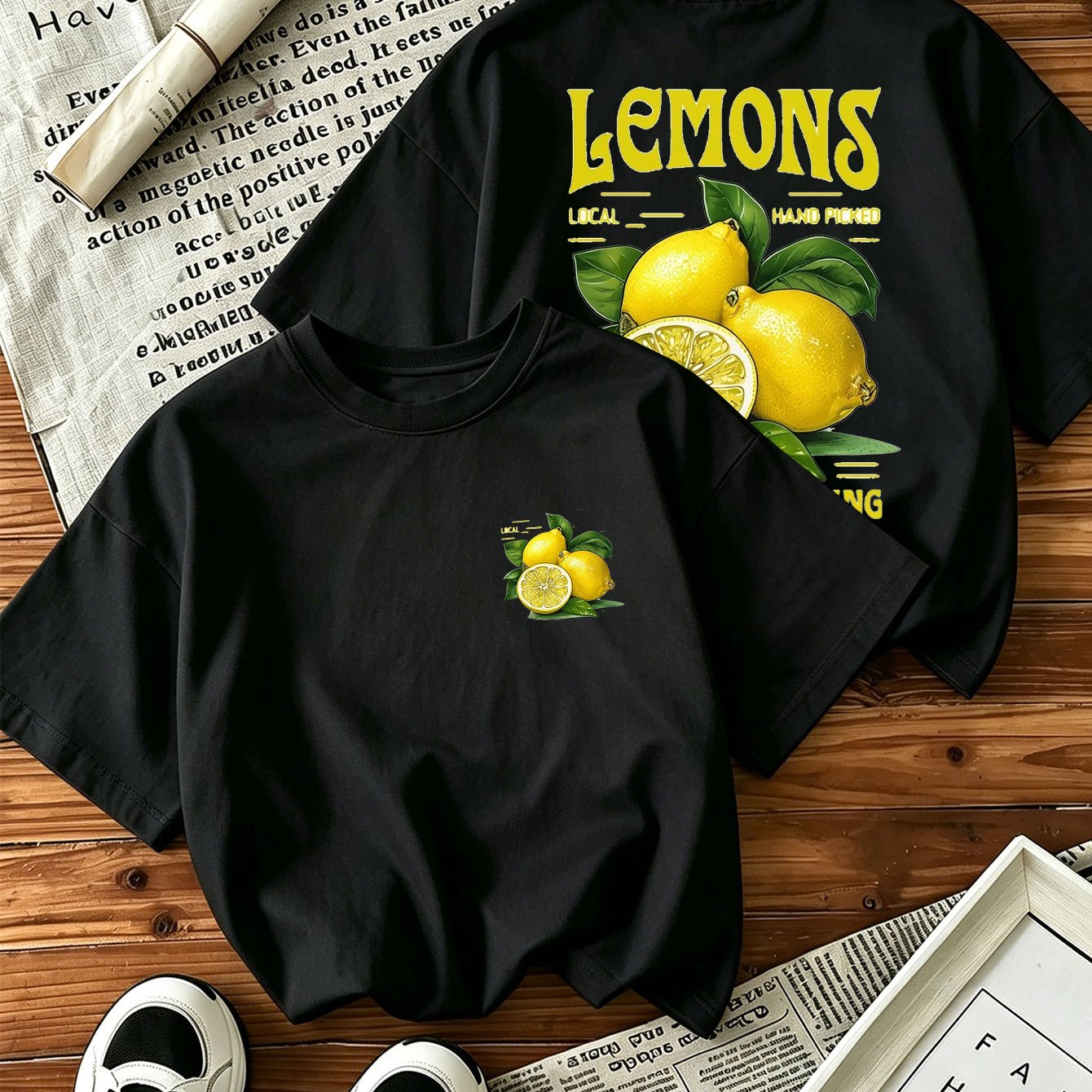 'lemons' Fruit Print T-shirt | Summer Women Casual Graphic Tee | Letter Print Top | Loose Fit Vacation Shirt