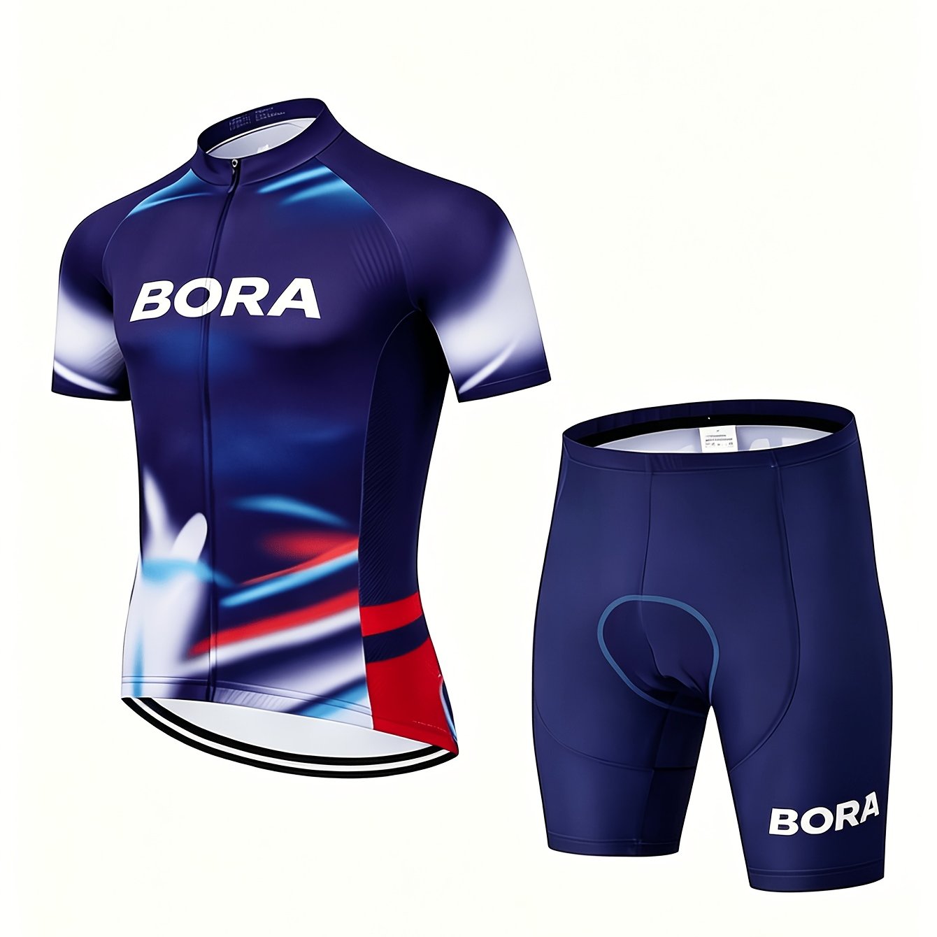 Men's Bora Short Sleeve Cycling Suit, Lightweight Quick-dry Full Zip Cycling Jersey, Non-slip Padded Cycling Shorts, Breathable Cycling Apparel