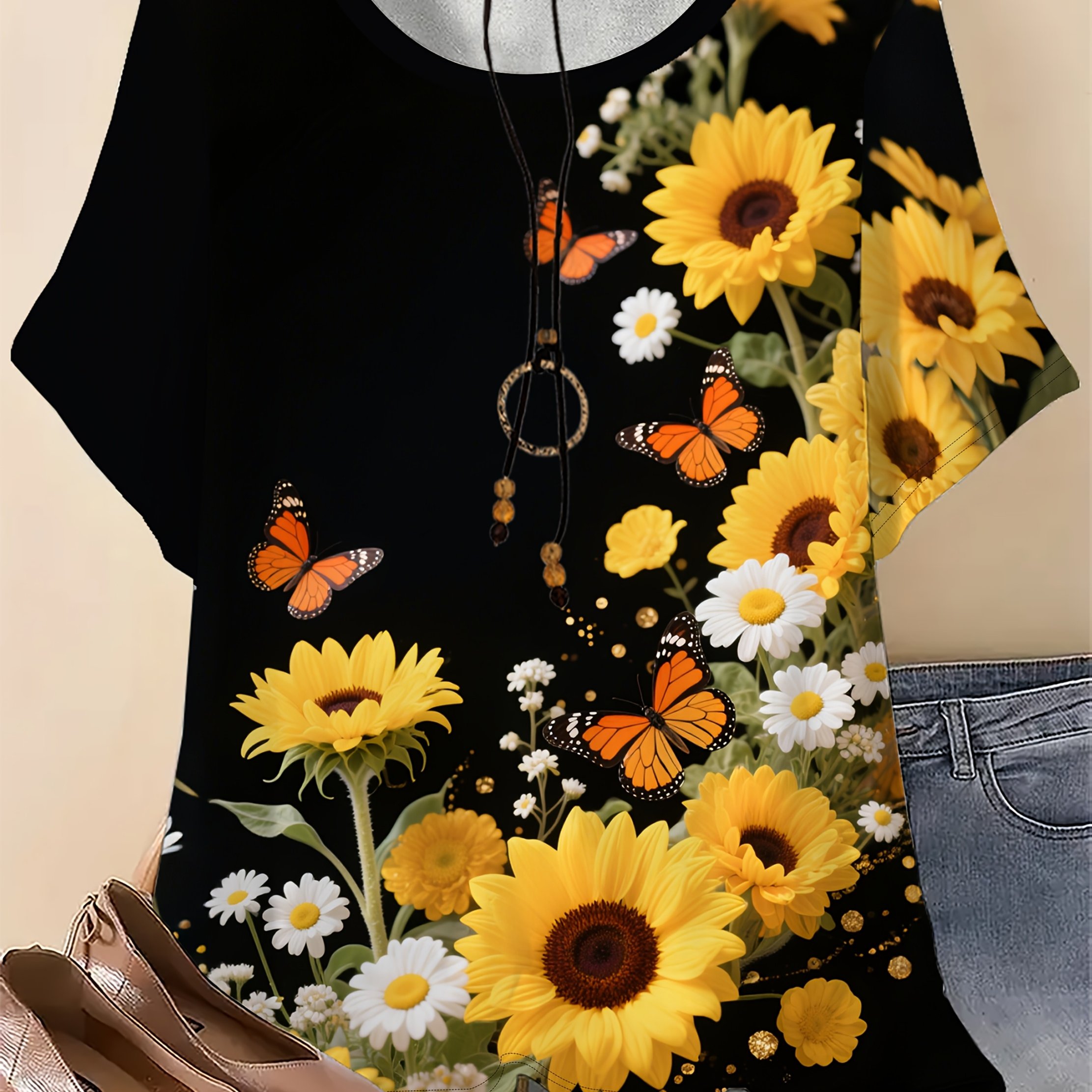 TEMU Plus Size - Plus Size - Plus Size T-shirt For Women | Casual Round Neck Short Sleeve Top | Made From Fabric, Medium Stretch, Stylish And