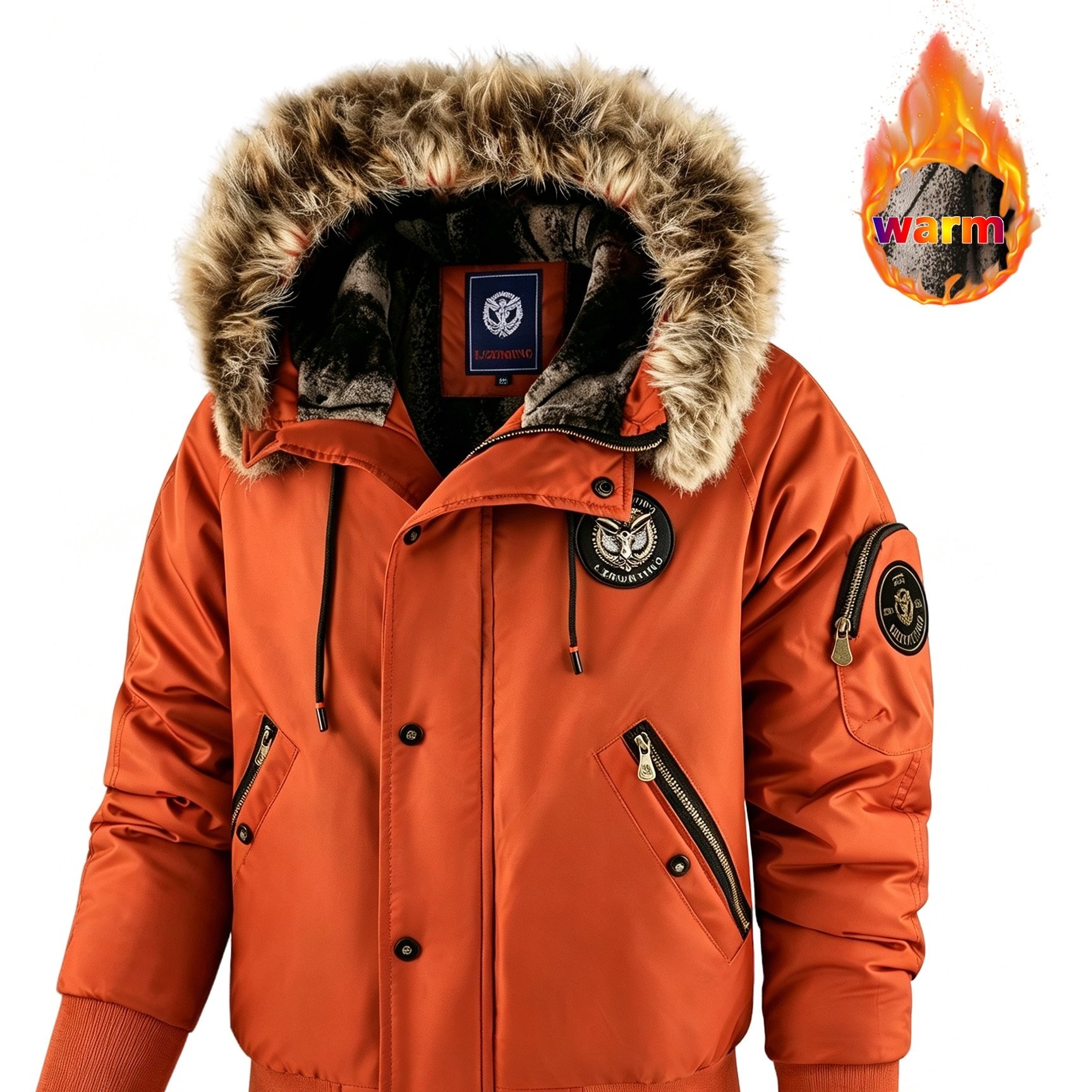 TEMU An Christmas Gift , Men's -lined Hooded Jacket With A Metal Zipper, Thickened Outer Coat, Multi-, Men's Outdoor Hoodie For Mountaineering And